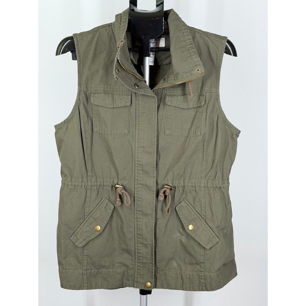 Sebby Womens Olive Green Cotton Utility Vest Full Zip Cargo Pockets Large